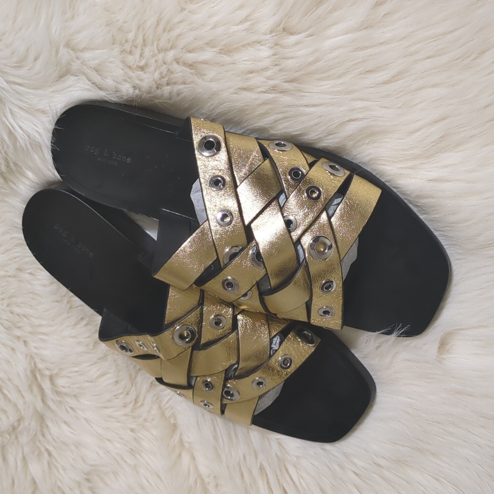 Rag & Bone Womens Hartley Gold Slide Sandals - Picture 6 of 7